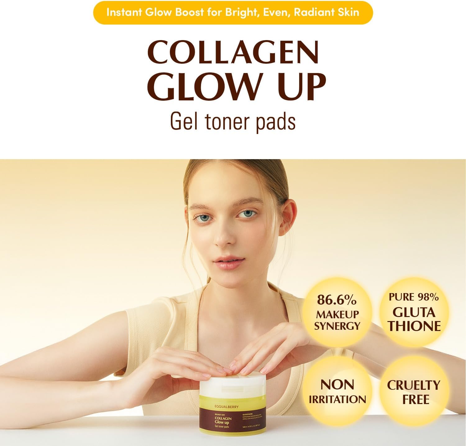 EQQUALBERRY Collagen Glow Up Gel Toner Pads 60 unidades (140 ml)