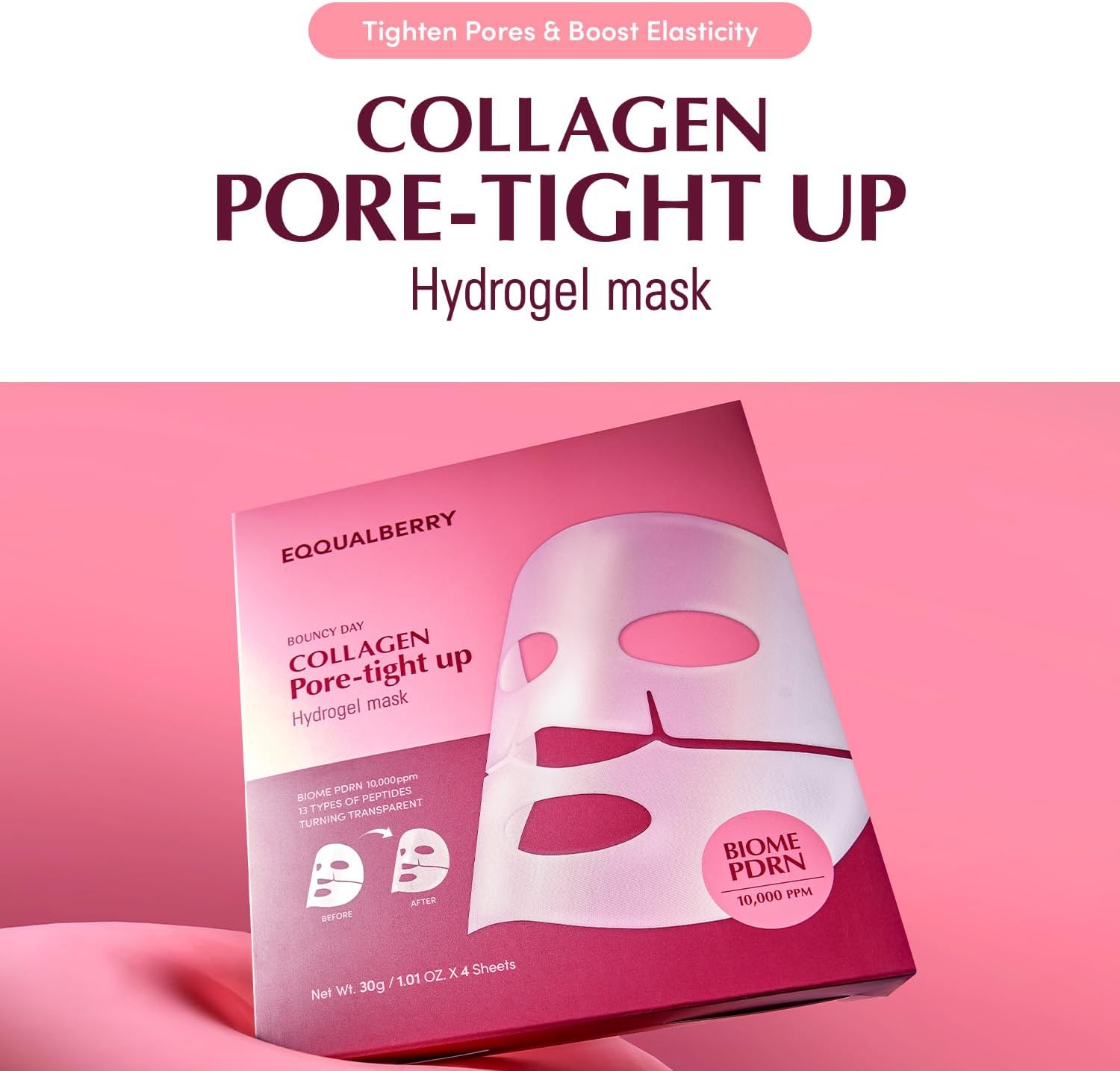 EQQUALBERRY Mascarilla Facial Coreana Hidratante con Colágeno y PDRN Vegano